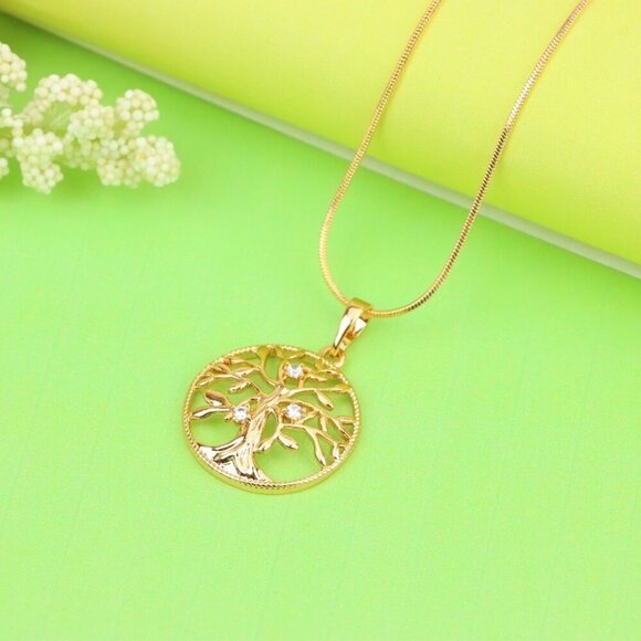 "Elegant Tree of Life Rose Gold Pendant with Crystal Accents, XPPT1197 - Picture 6 of 13